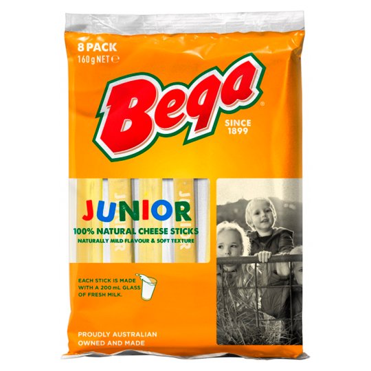 BEGA JUNIOR NATURAL CHEESE STICKS 8S 160G