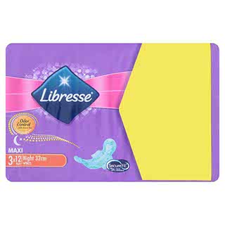 LIBRESSE ODOR CONTROL WITH GREEN TEA MAXI NIGHT WINGS 32CM 3 X 12 PADS