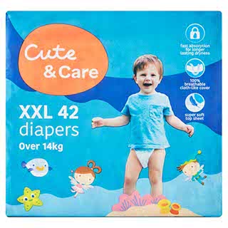 CUTE &amp; CARE BABY TAPE DIAPERS XXL 40