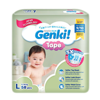 GENKI TAPE DISPOSABLE BABY DIAPER L 9-14KG 58PCS
