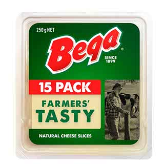 BEGA FARMERS TASTY NATURAL CHEESE SLICES 250G